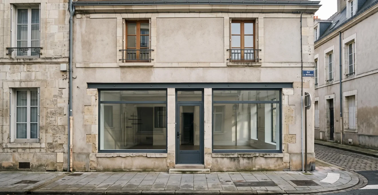 Façade d'un local commercial français typique pouvant servir de garantie hypothécaire pour un prêt professionnel